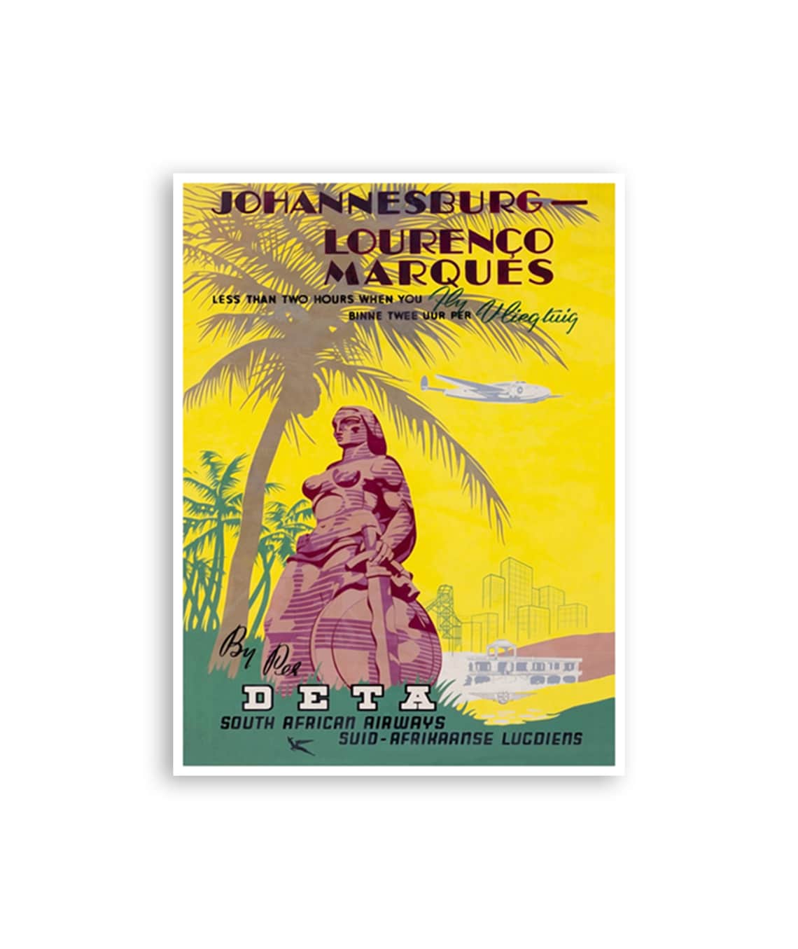 Johannesburg Lourenco Marques DETA Airline Vintage Travel Poster