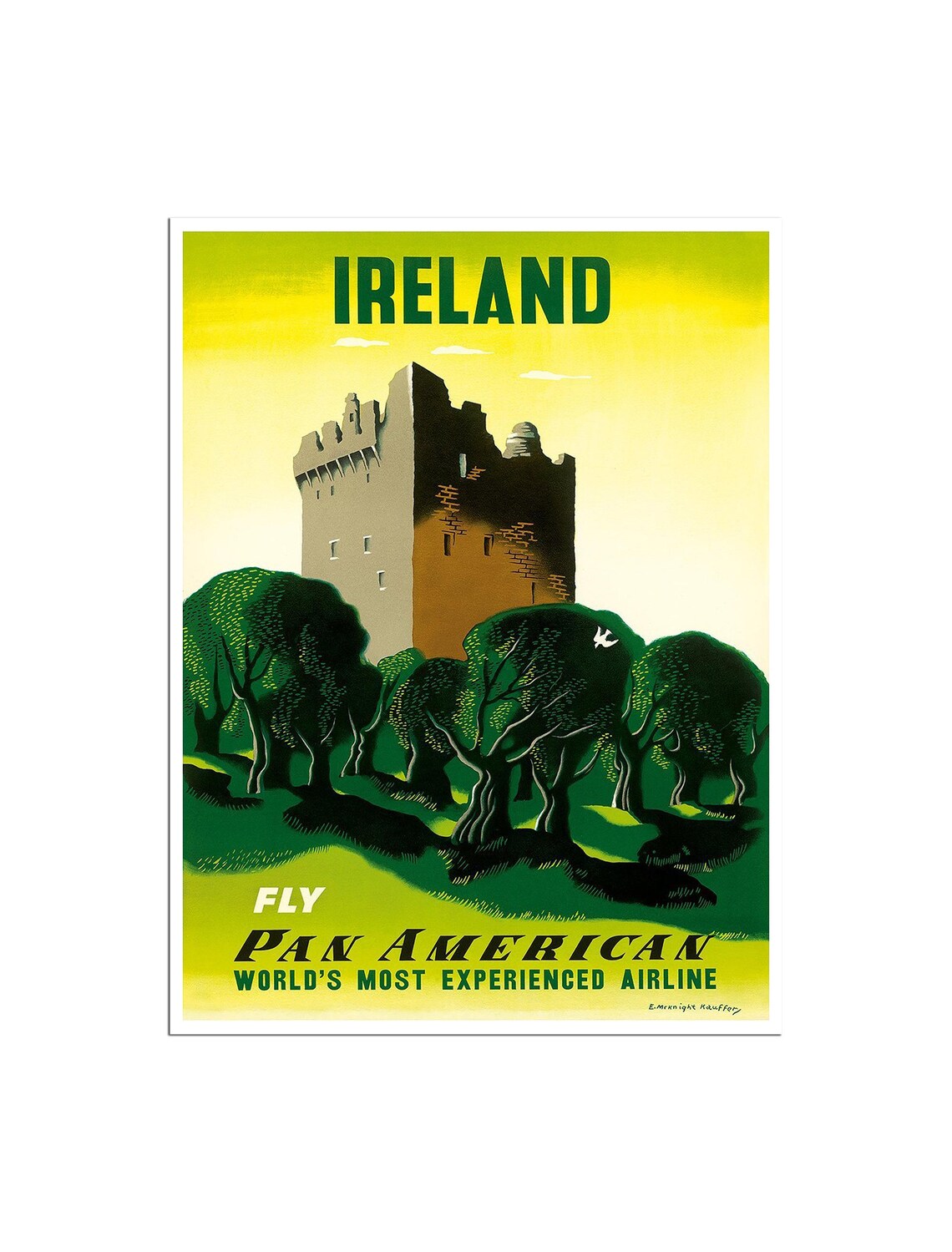 Ireland Fly Pan American Castle Vintage Airline Travel Poster Art