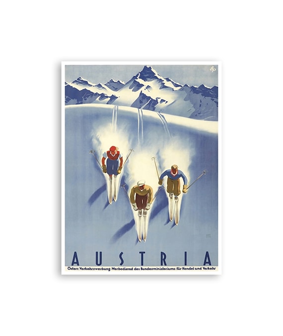 Austria Ski Travel Poster, Winter Sports Wall Art
