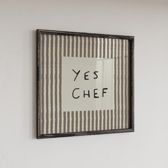Yes Chef Print Neutral Striped Kitchen Wall Art Digital Download Square