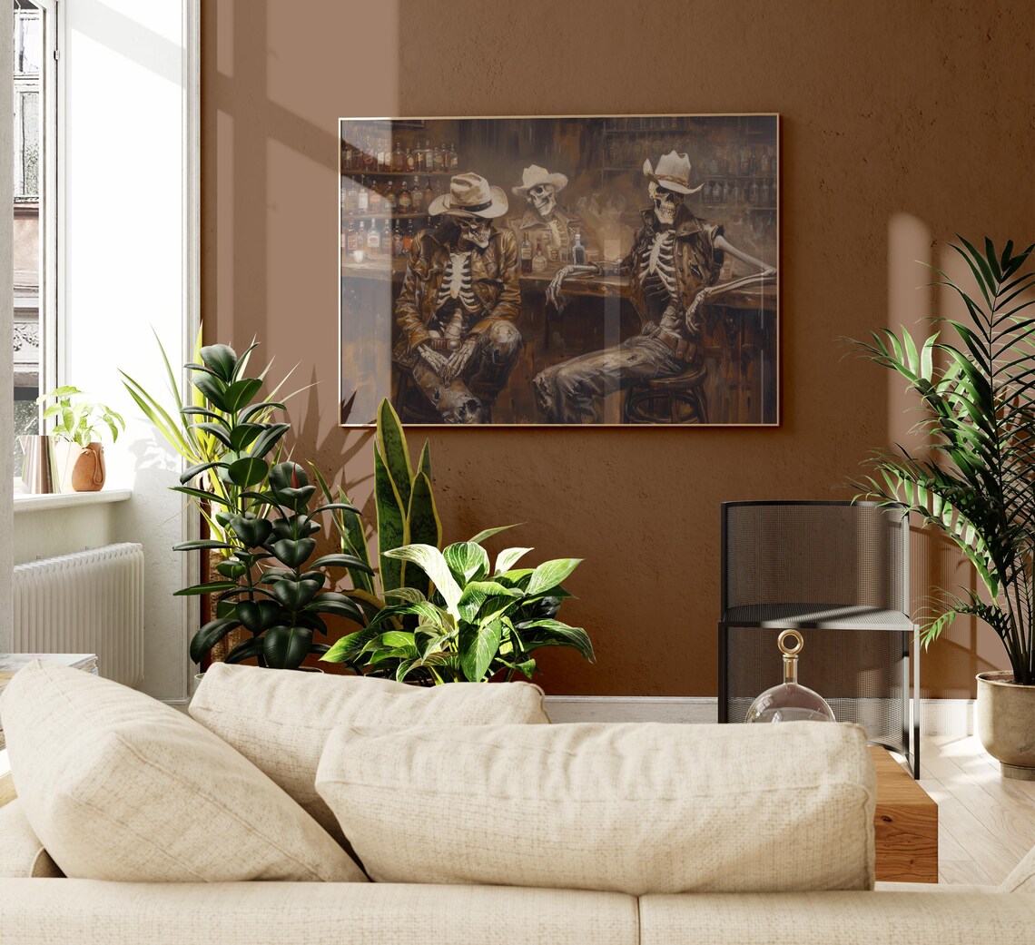 Skeleton Cowboy in a Bar, Southwestern Art Print - Image 2