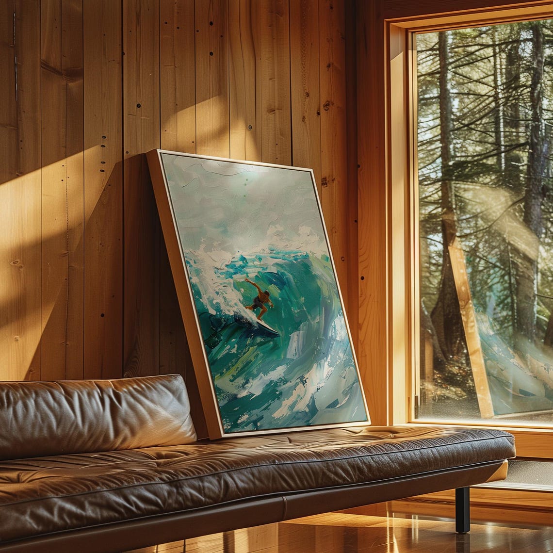 Surfing On Blue Waves Oil Painting Stretched Print Wall Art Surfing Painting Surfer Gifts Wall Art Gift Sob6 - Image 3