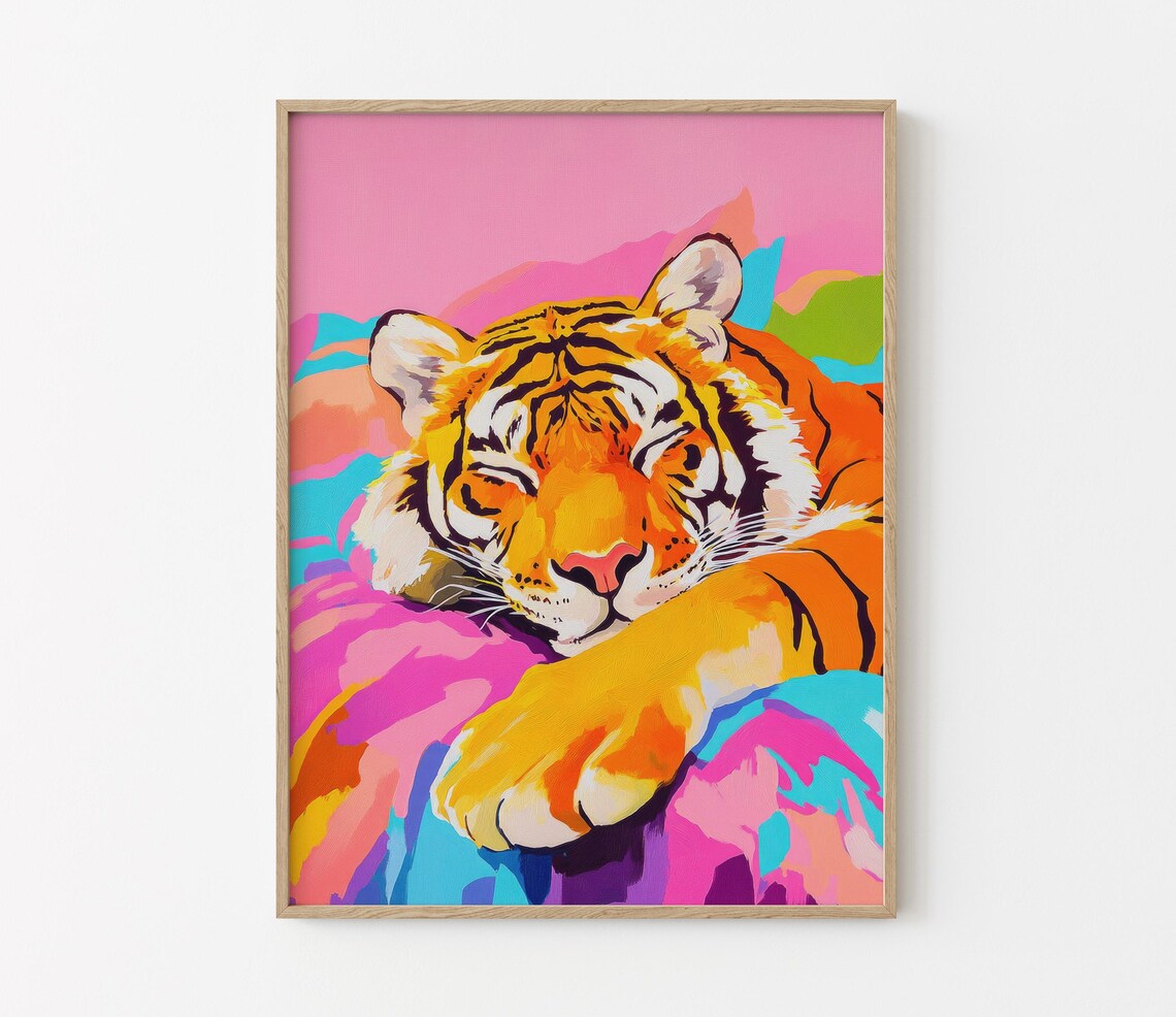 Sleeping Tiger Front View With Paw Over Edge Maximalist Poster