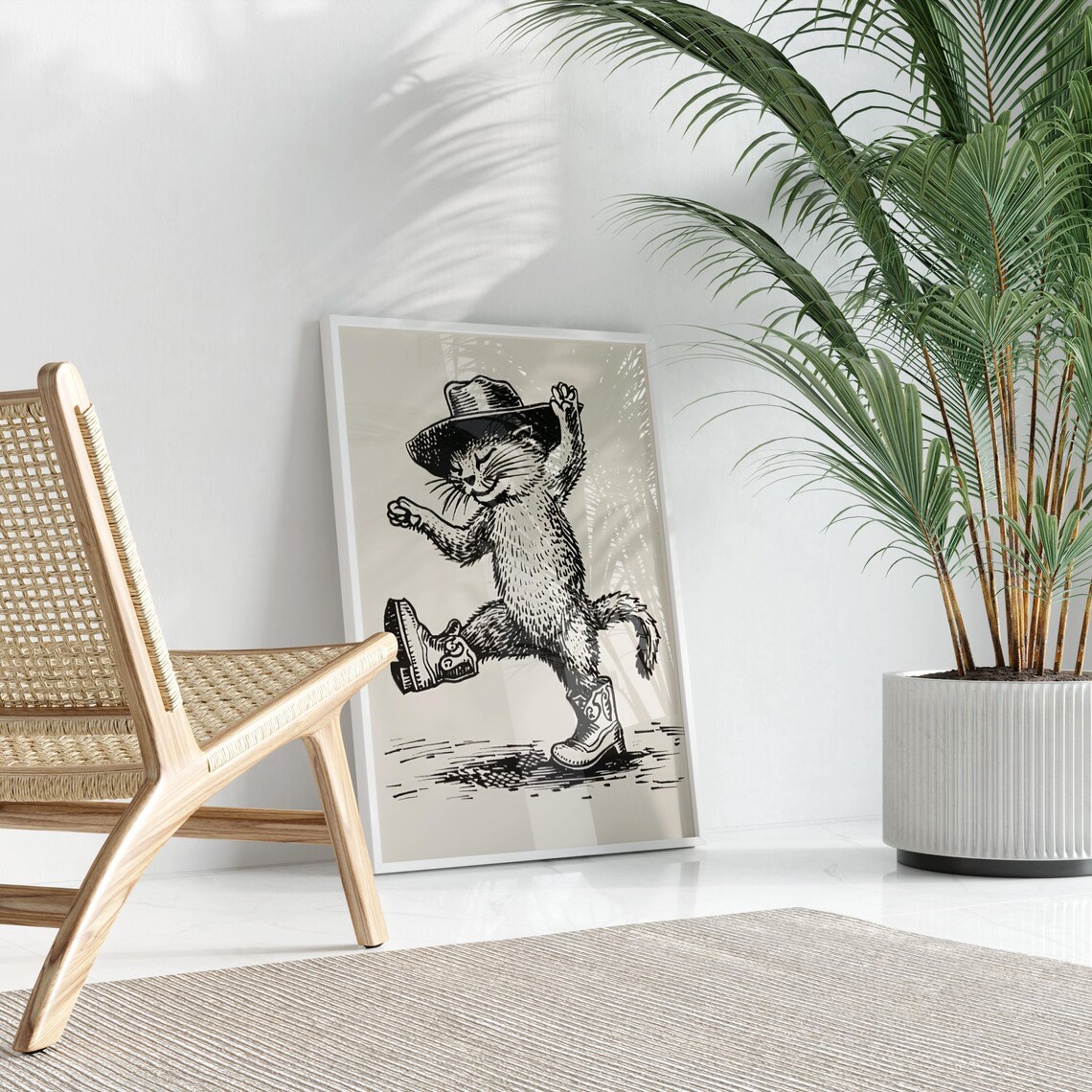 Cowboy Cat Tipping Hat Dance Kick Western Sketch Decor Poster - Image 3