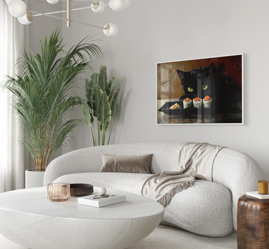 Black Cat Sushi Oil Painting Print Tokyo Art Print Oishii Cat Print Delicious Japanese Food Art Kitchen Wall Art Sushi Art Bcs6 - Image 3