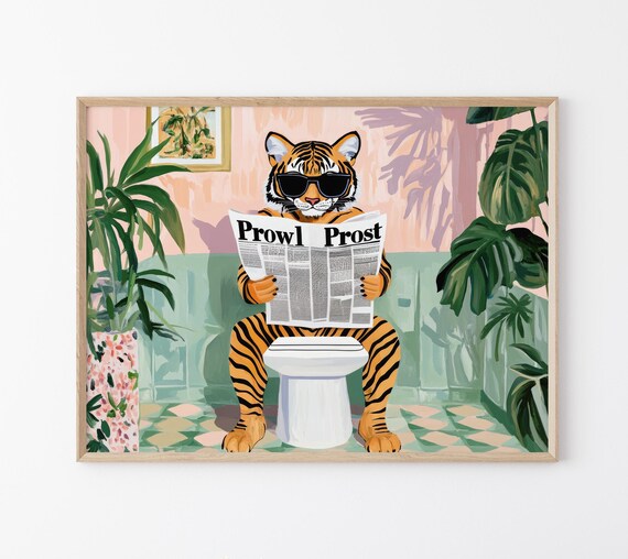 Sunglasses Tiger Reading Prowl Post On Toilet Tropical Funny Poster