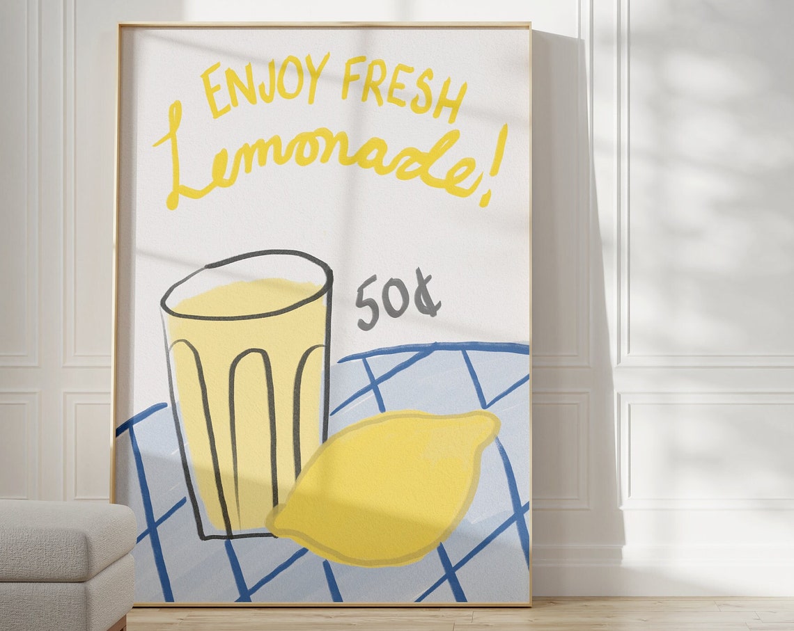 Enjoy Fresh Lemonade Retro Stand Sign Sunny Kitchen Wall Art