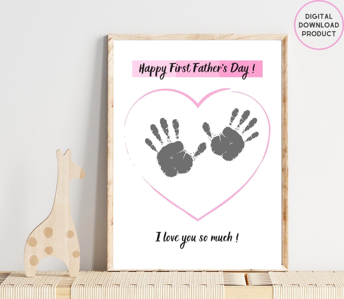 Happy First Father's Day Pink Heart Little Hands Love Gift Poster