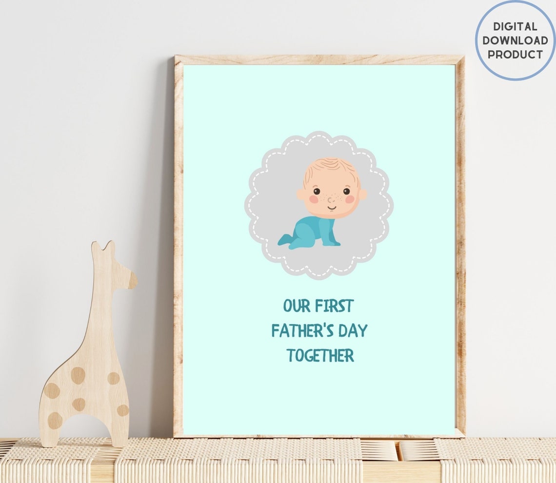Our First Father's Day Together Crawling Baby Mint Gift Poster