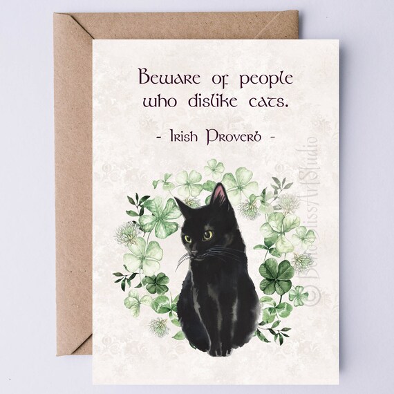 Beware Of People Who Dislike Cats Irish Proverb Black Cat Shamrock Poster