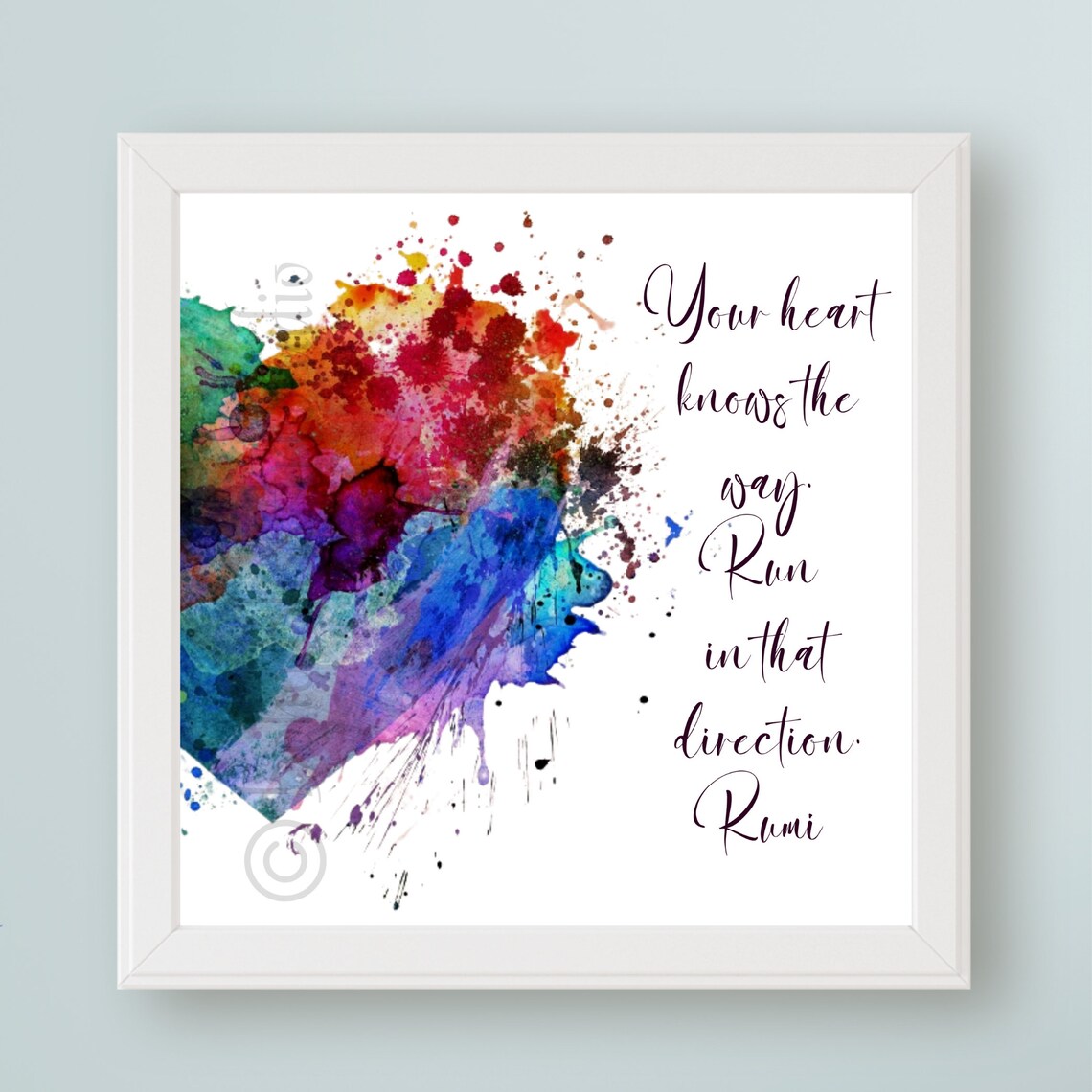 Rumi Your Heart Knows the Way Quote Rainbow Watercolor Framed Wall Art
