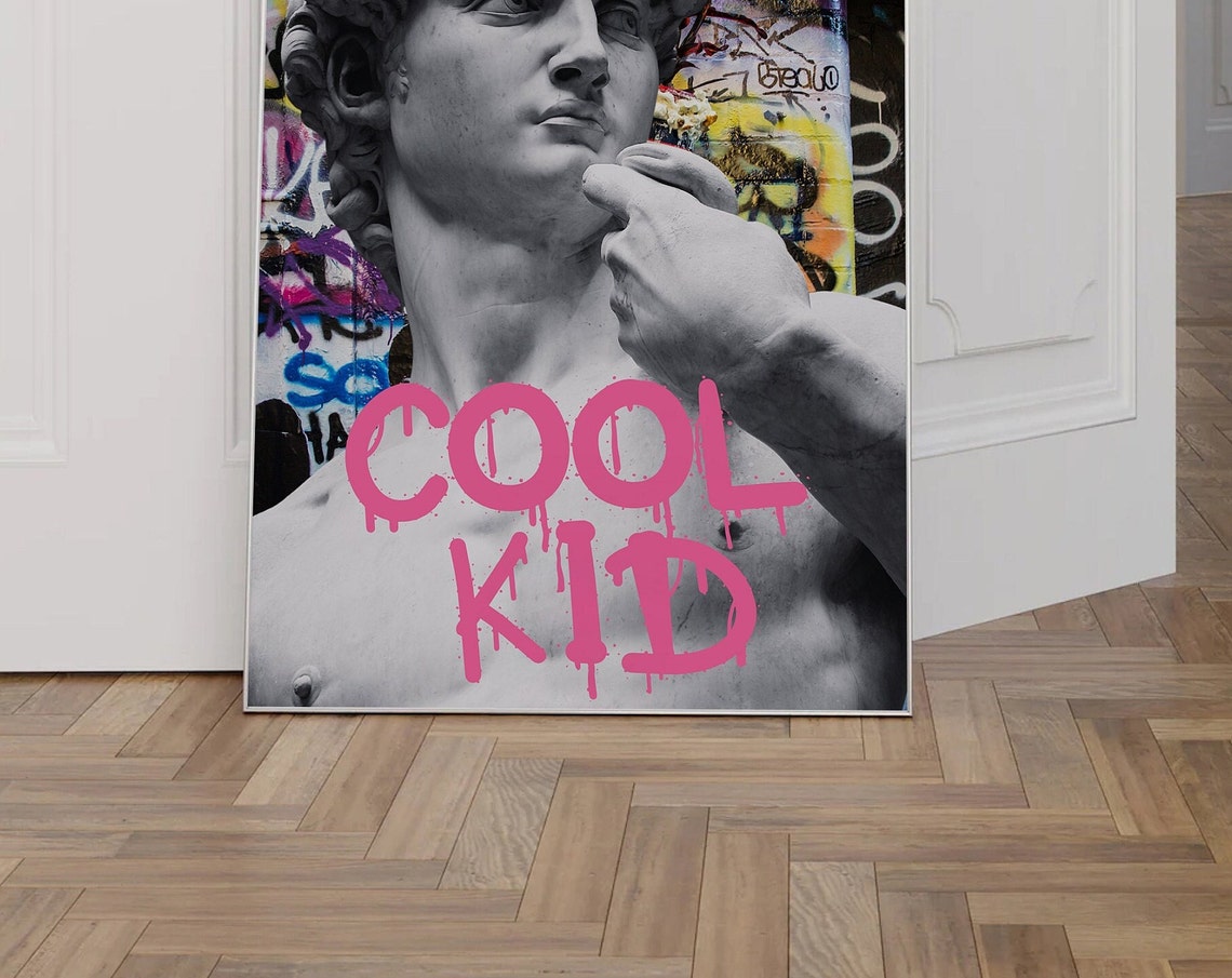Michelangelo David Statue Graffiti Background Cool Kid Art Poster - Image 4