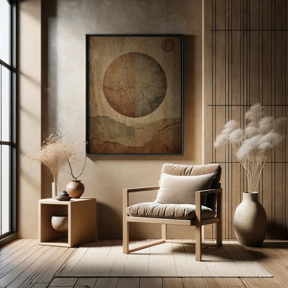 Geometric Japandi Wall Art Wabisabi Minimalist Circle Texture