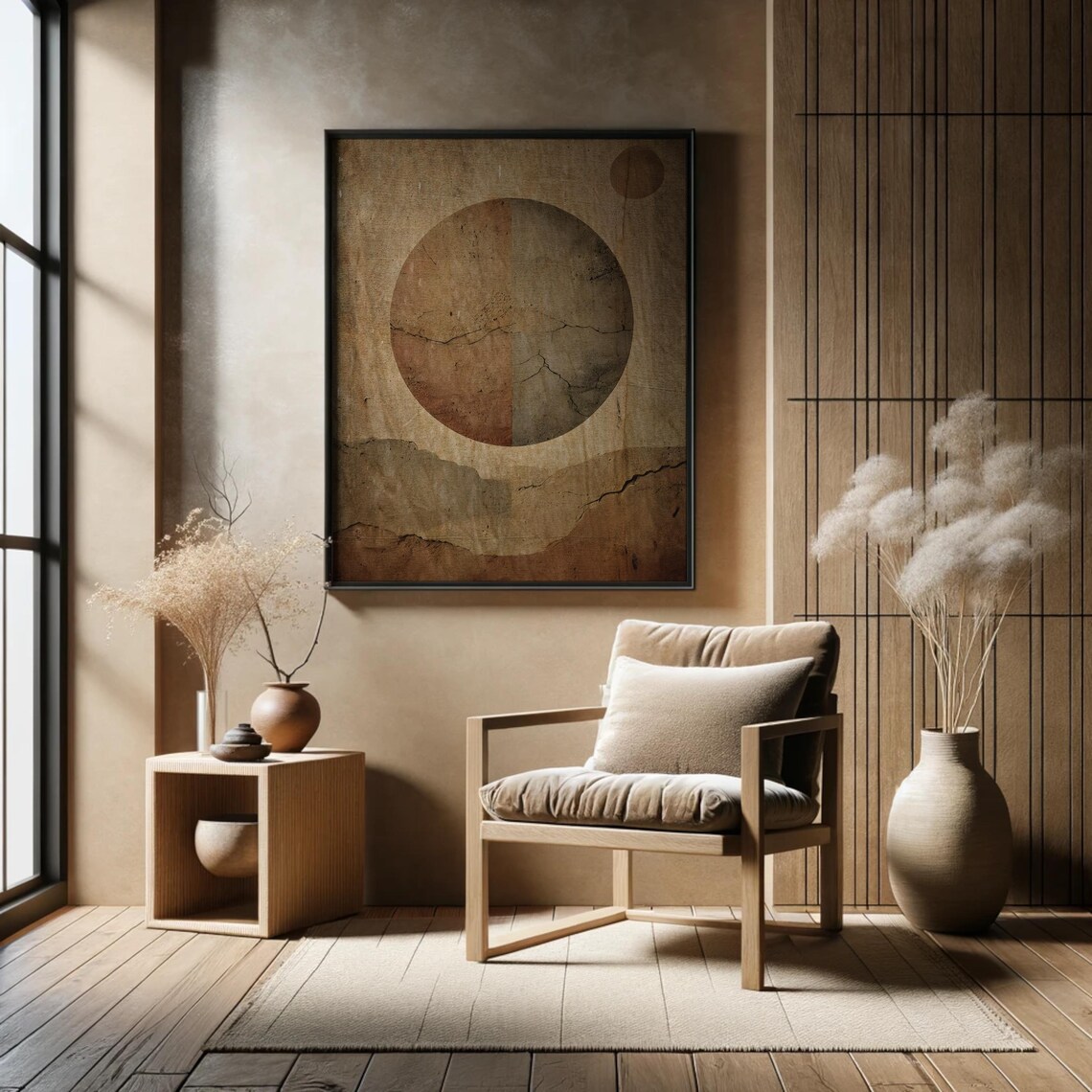Geometric Japandi Wall Art Wabisabi Minimalist Circle Texture