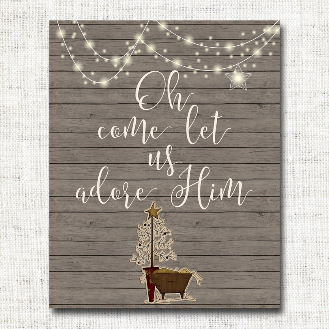 Oh Come Let Us Adore Him Rustic Wooden Manger Christmas Quote Poster - Image 4