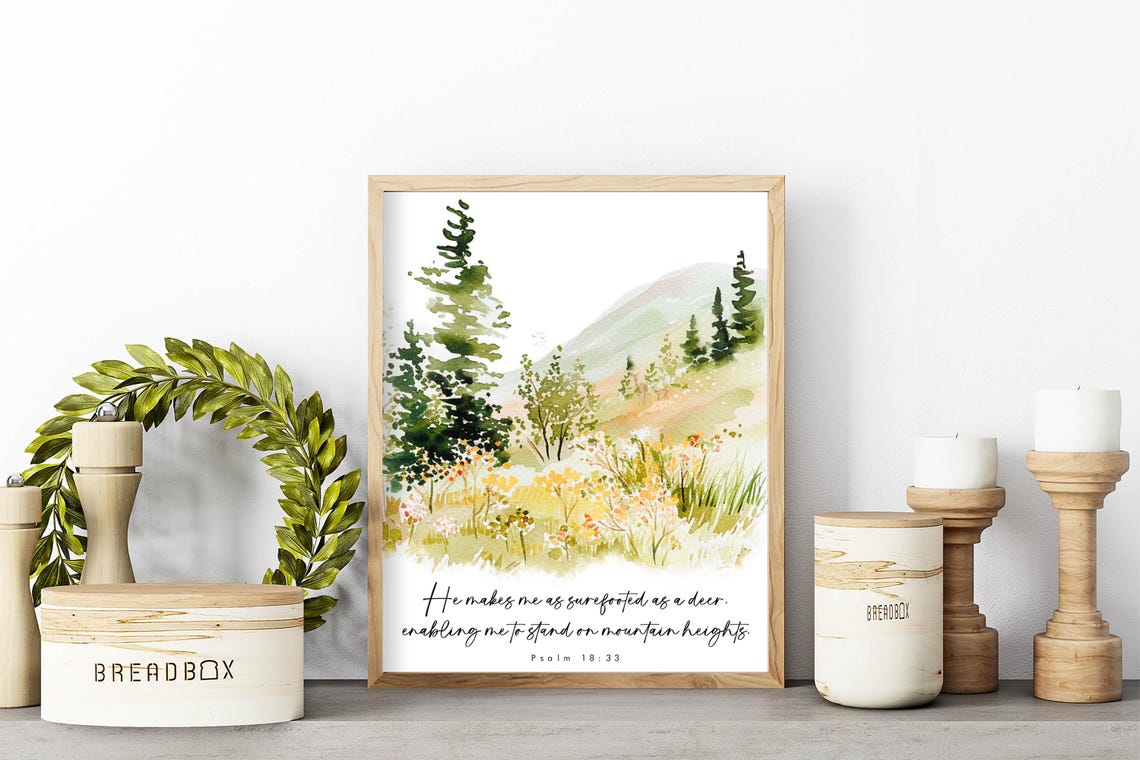Surefooted As A Deer Mountain Meadow Psalm 18 33 Watercolor Poster - Image 3