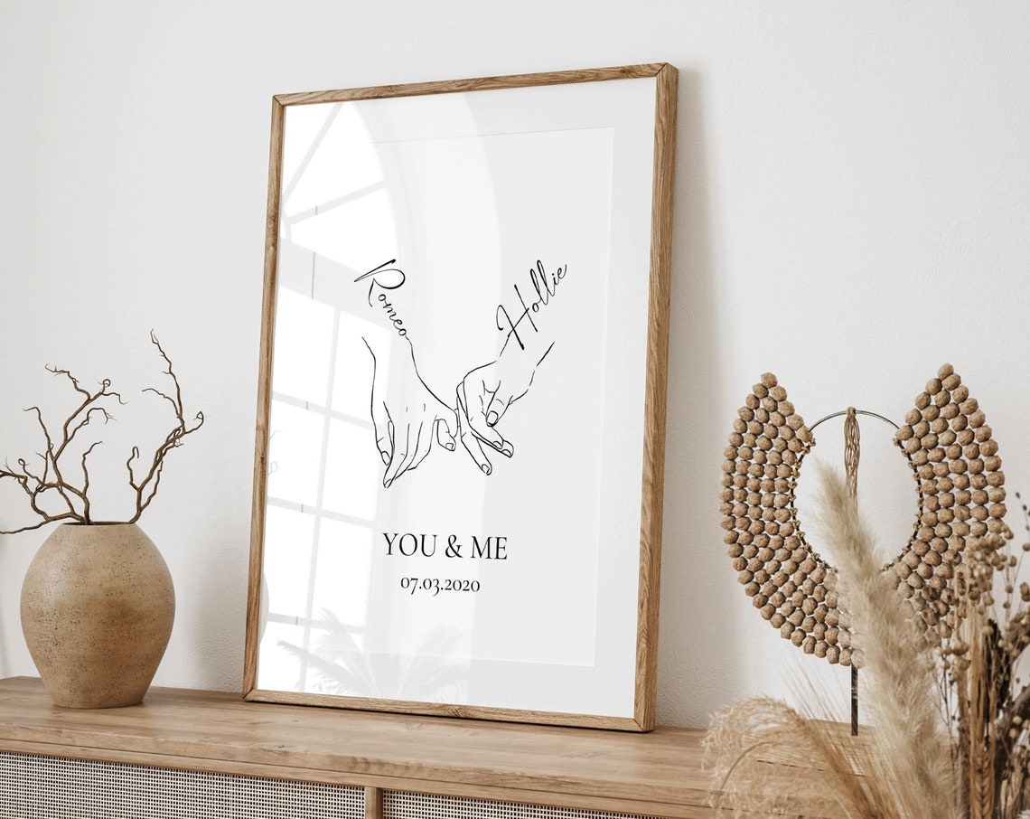 You And Me Romeo Hollie Couples Line Art Personalised Poster