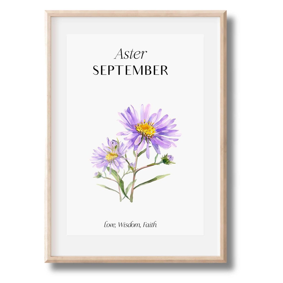 September Birth Month Purple Aster Watercolor Love Wisdom Faith Poster