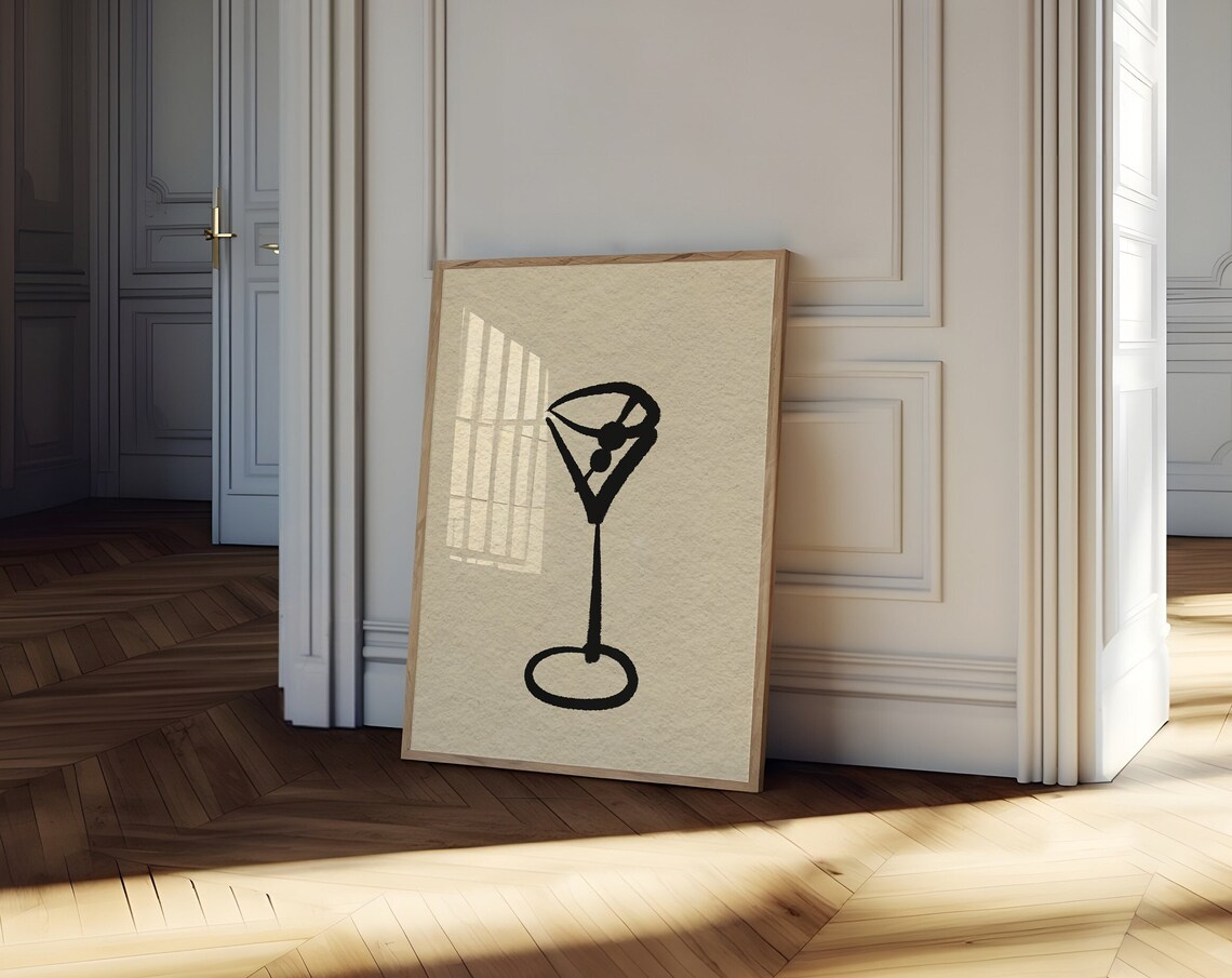 Hand Drawn Martini Glass Minimalist Cocktail Bar Cart Wall Art