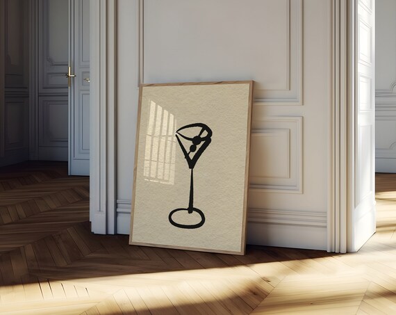 Hand Drawn Martini Glass Minimalist Cocktail Bar Cart Wall Art