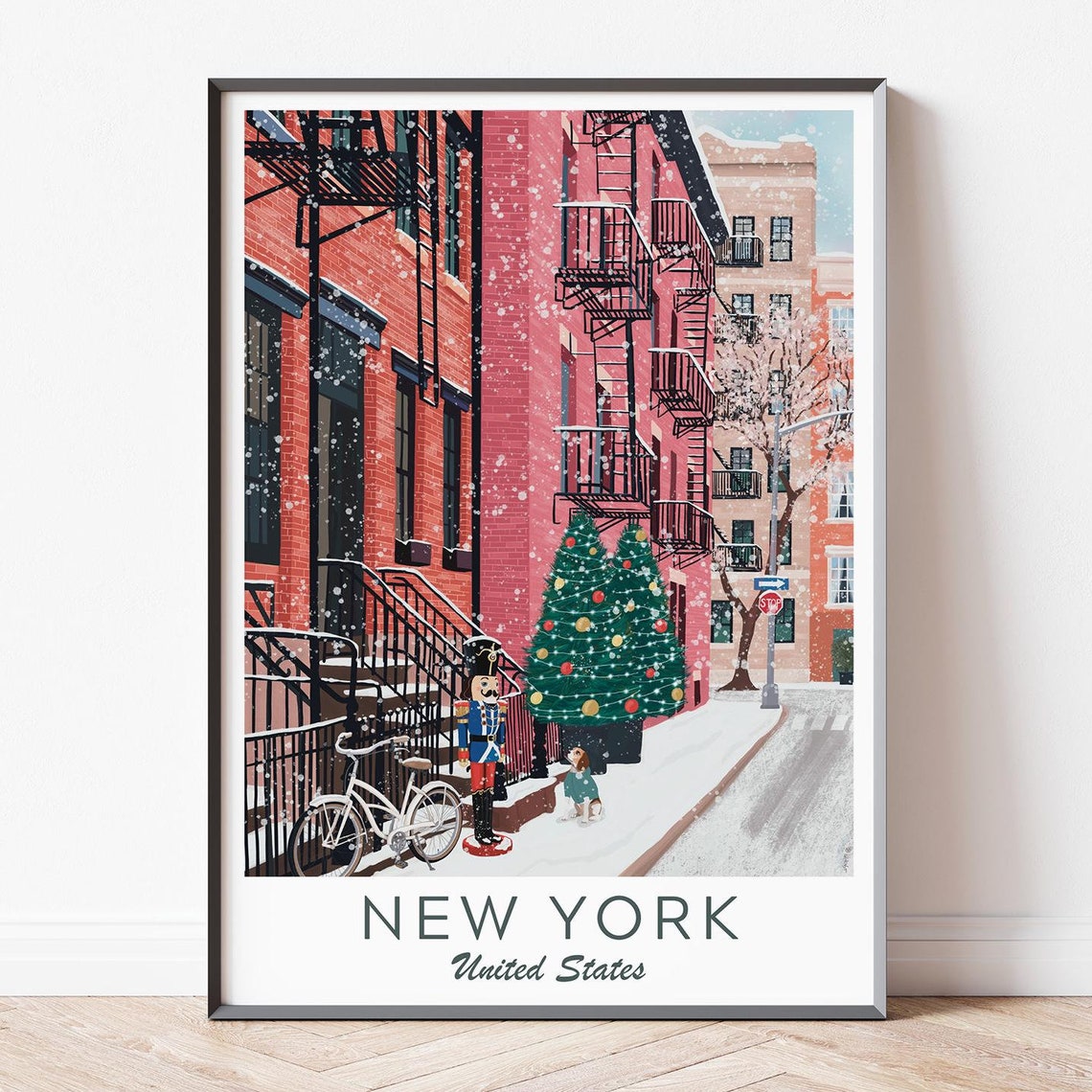 Christmasthe Village Ny Poster New York Poster The Village Poster New York Illustration New York Art Print Greenwhich Village New York