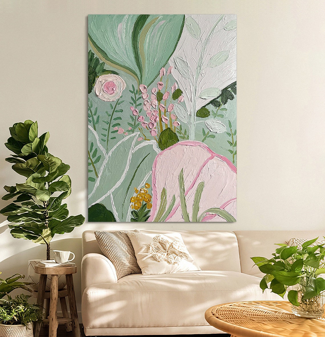 Sage Green Botanical Pink Flowers Modern Botanical Art Poster - Image 4