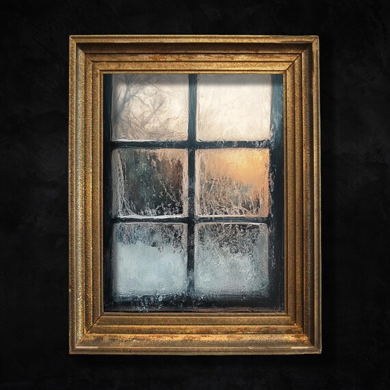 Frosty Window Rustic Christmas Wall Art Seasonal Home Decor Moody Winter Decoration