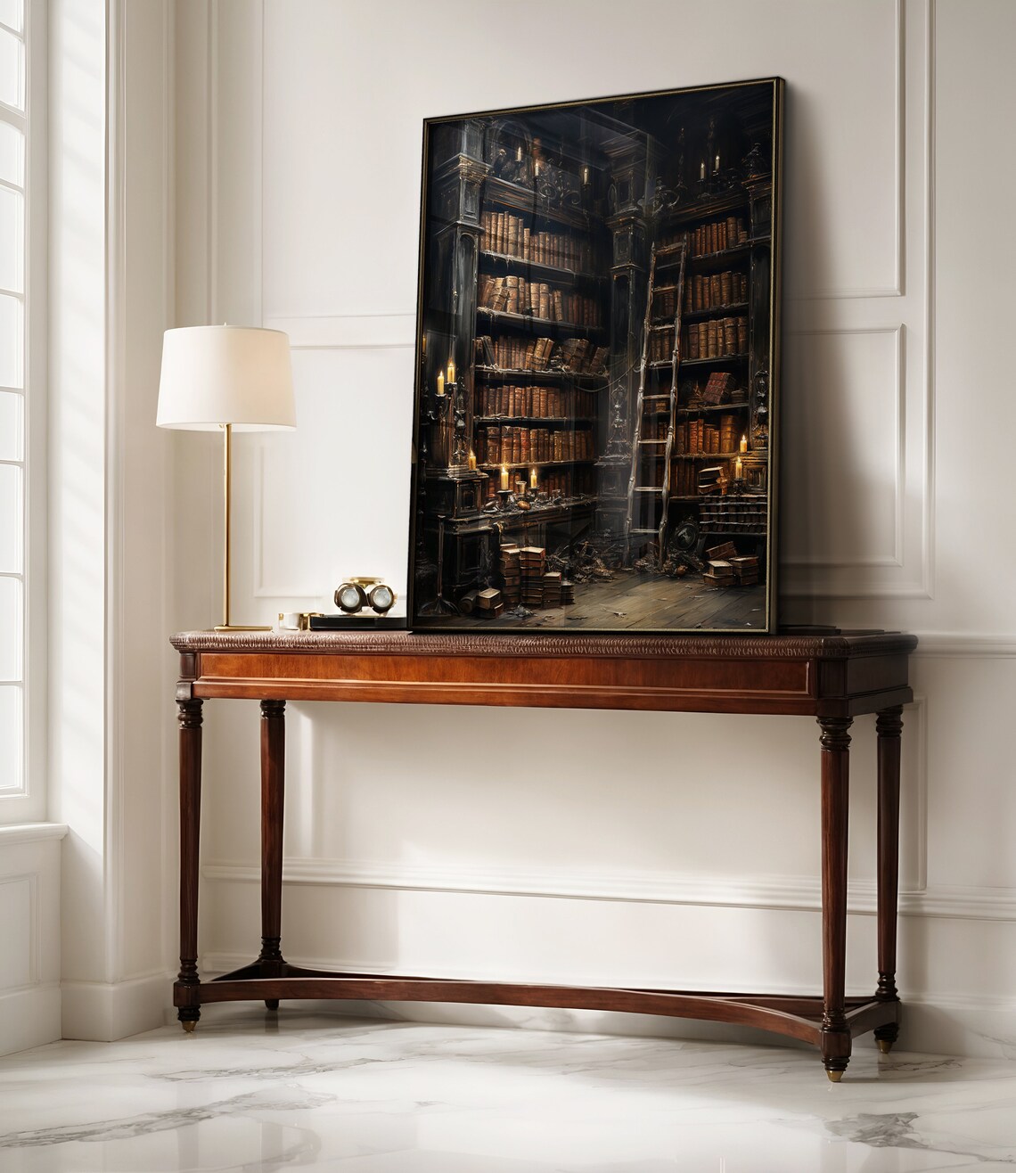 Dark Antique Library Wall Art Dark Academia Decor Gothic Print Moody Book Lover Painting - Image 2