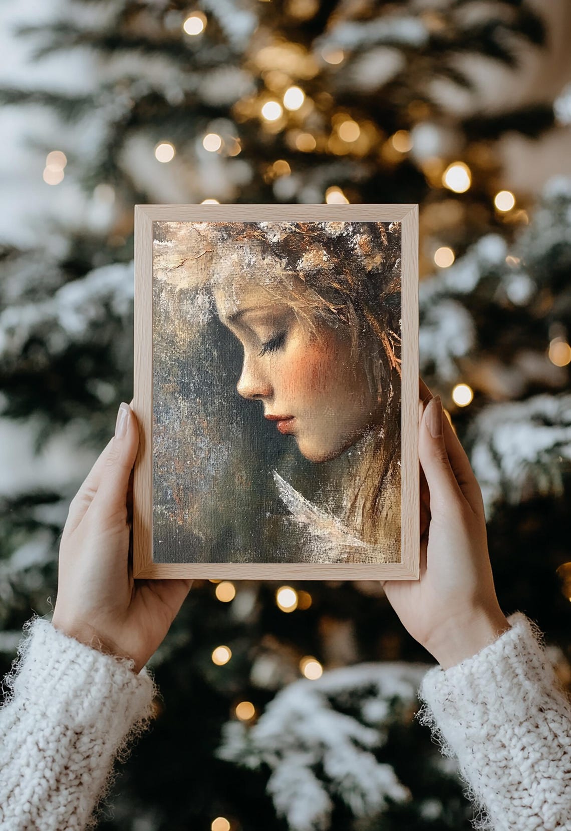Winter Angel Profile With Snowy Crown Moody Vintage Angel Poster - Image 2