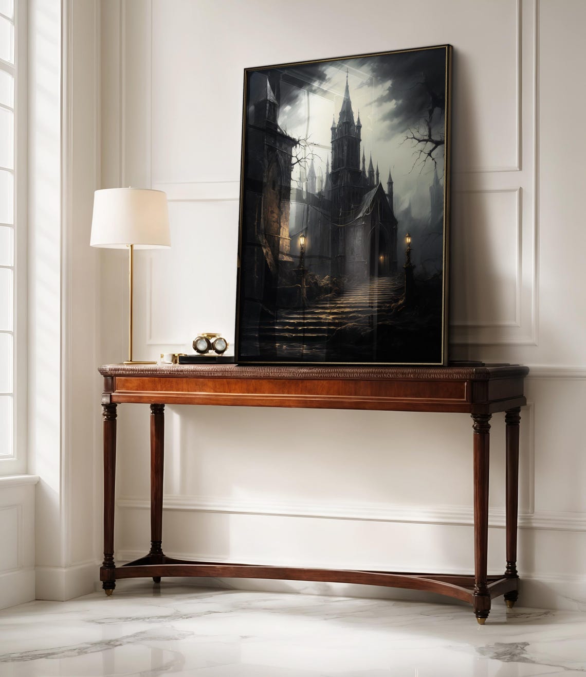 Gothic Haunted Cathedral Night Spooky Stone Steps Halloween Print - Image 3
