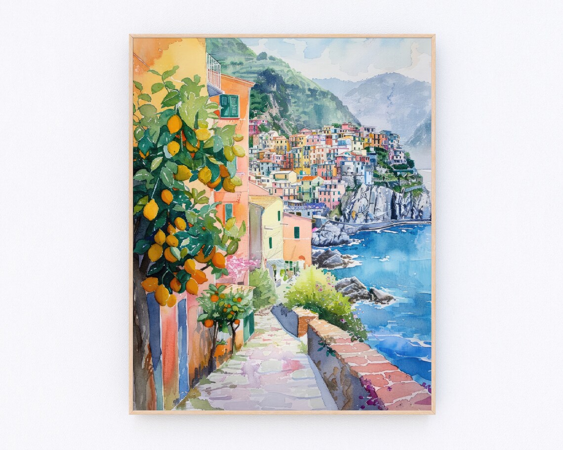 Amalfi Coast Lemon Tree Travel Poster, Italy Landscape