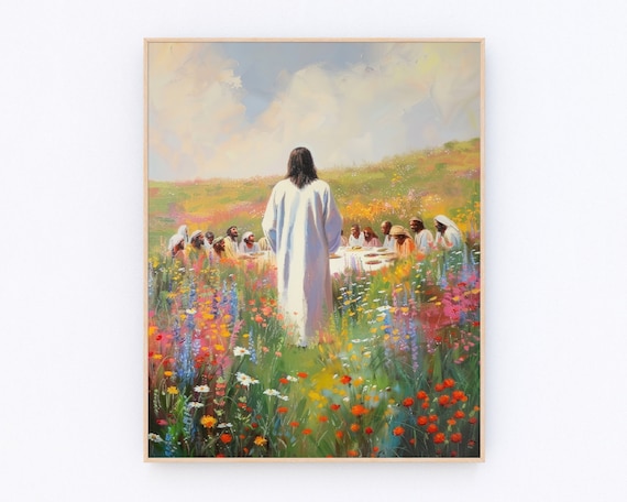 The Last Supper Jesus with Disciples Wildflower Field Poster
