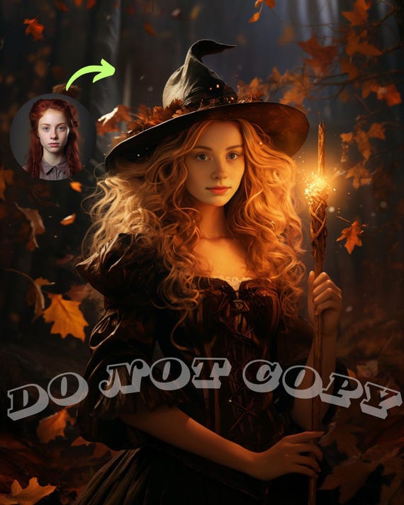 Custom Witch Portrait From Photo Personalized Moody Dark Wall Art Witches Painting Funny Gift For Her Vintage Witch Print C410