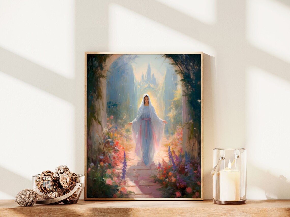 Mother Mary Blessed Christian Prayer Wall Art Poster - Image 2