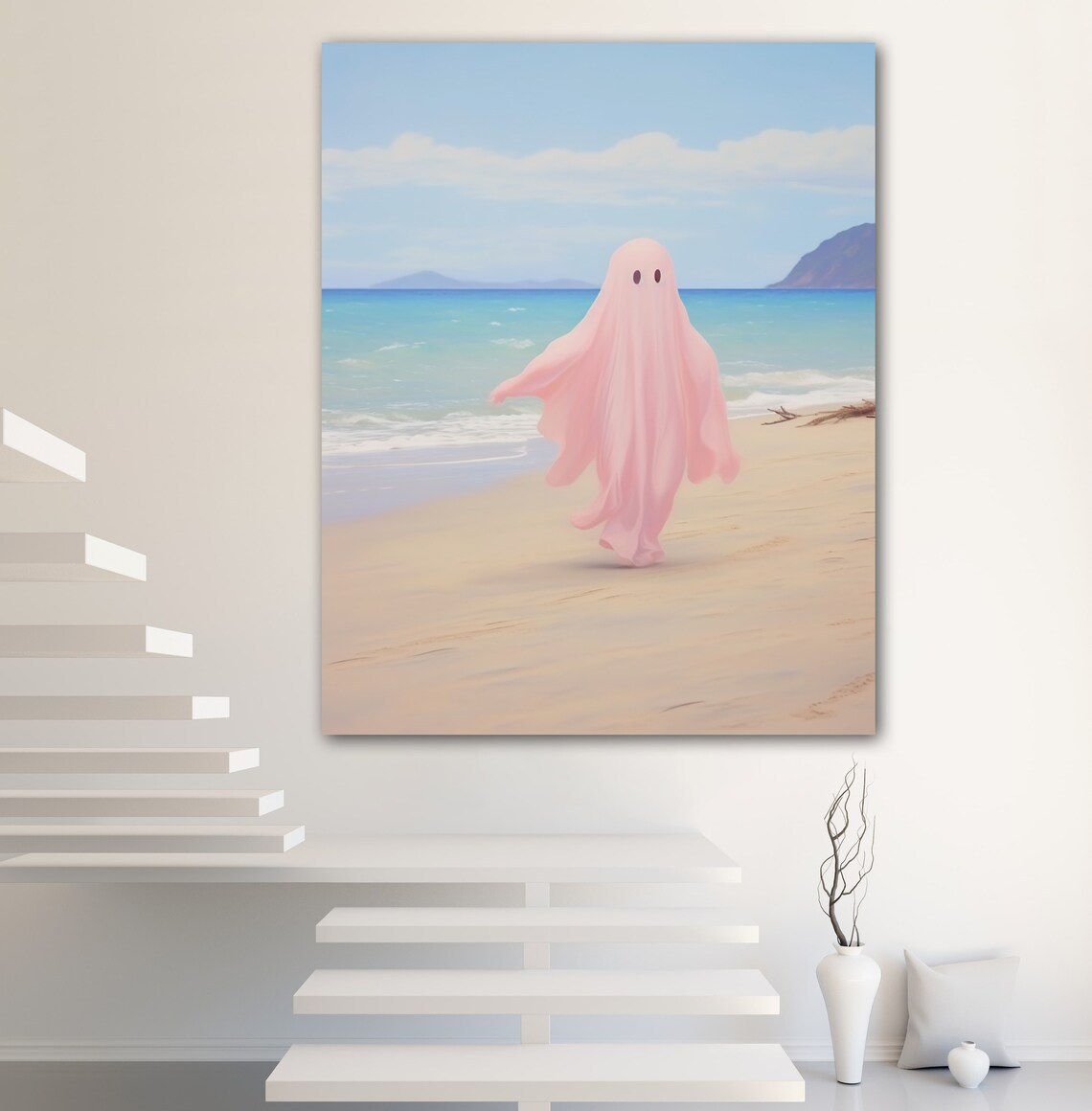 Ghost on Hawaii Beach, Coastal Halloween Art Print
