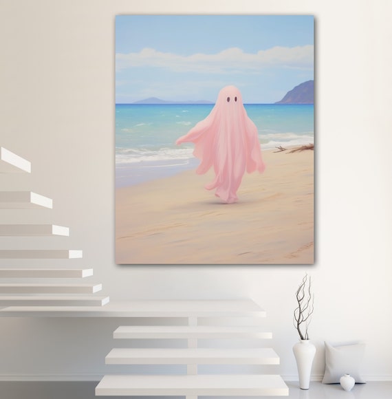 Ghost on Hawaii Beach, Coastal Halloween Art Print