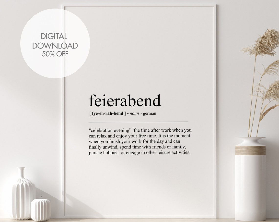 Feierabend German Word Definition Minimalist Dictionary Poster