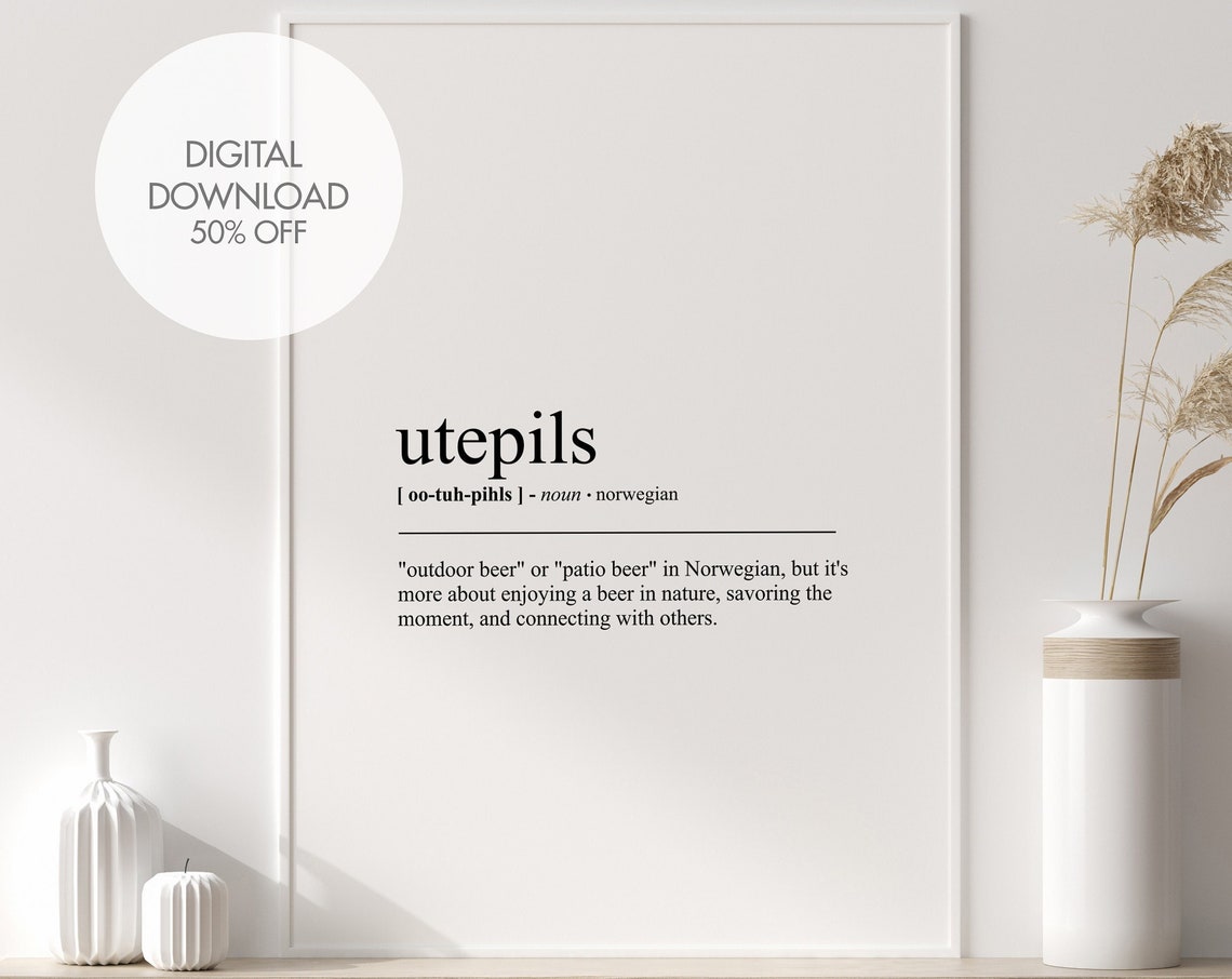 Utepils Norwegian Word Definition Minimalist Dictionary Poster