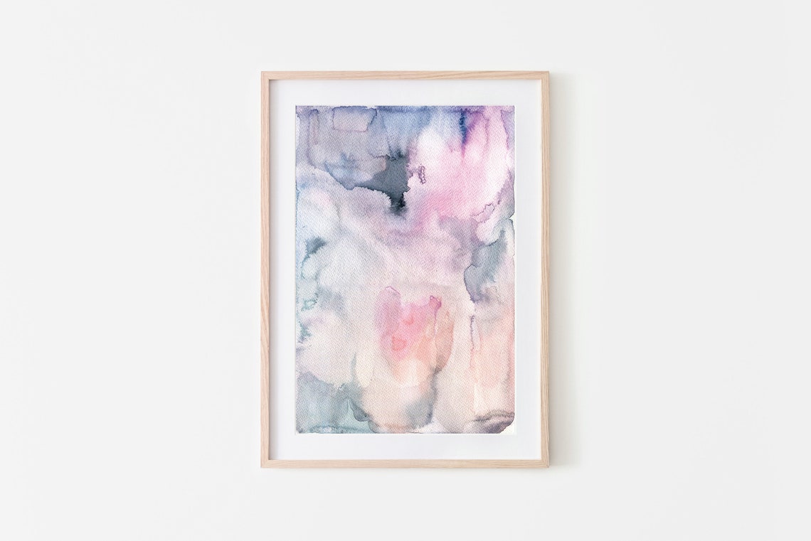Pastel Pink Blue Grey Watercolor Wash Soft Abstract Dream Wall Art