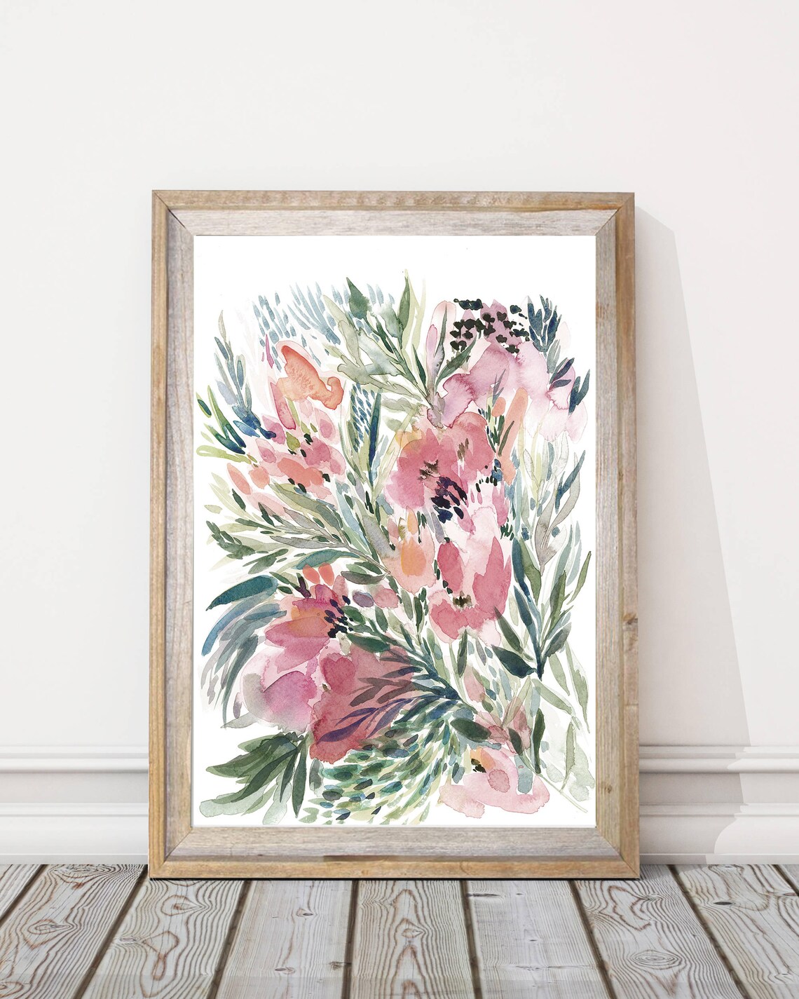 Pink Coral Watercolor Floral Bouquet Wildflower Blooms Print - Image 3