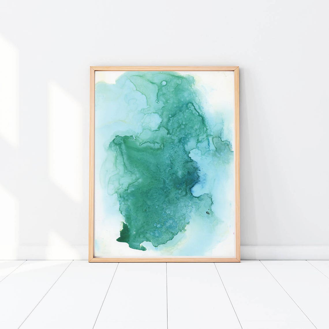Turquoise Watercolor Abstract Teal Cloud Wash Coastal Modern Wall Art