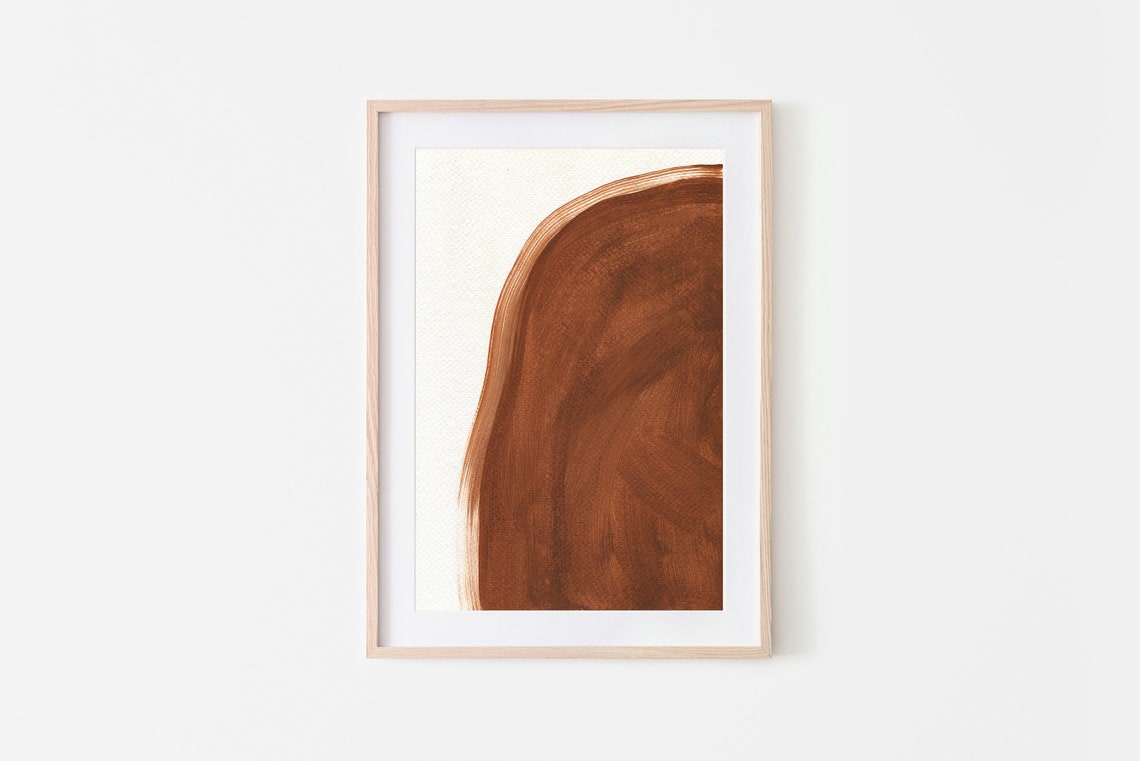 Mid Century Modern Abstract Burnt Orange Sienna Curve Shape Wall Art