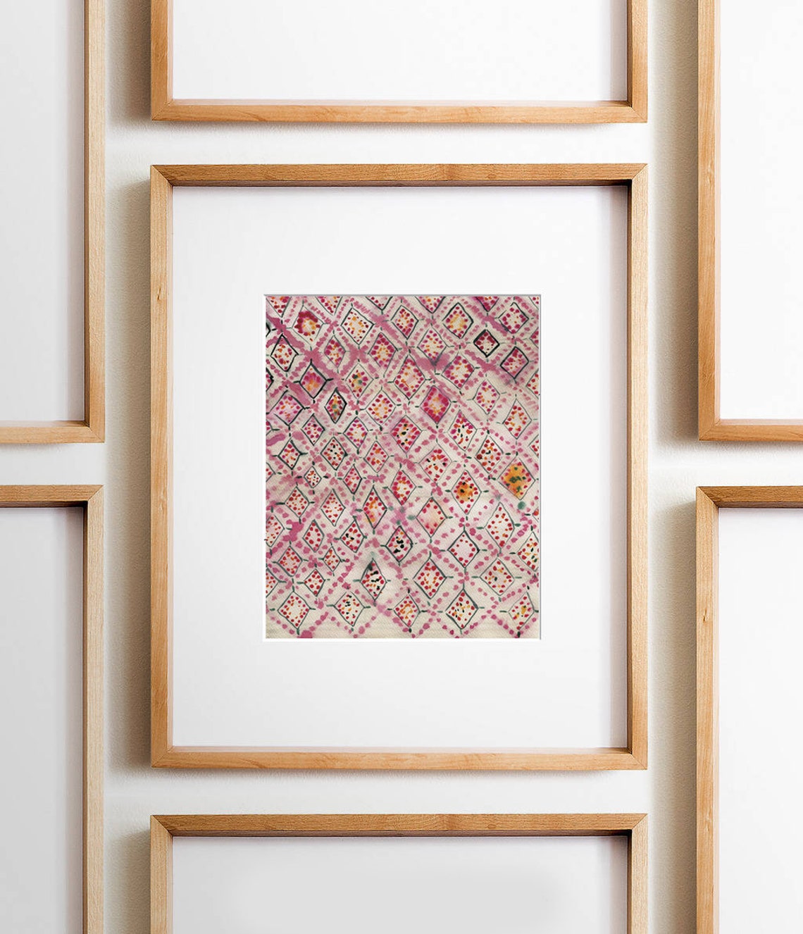 Pink Moroccan Diamond Lattice Pattern Boho Watercolor Wall Art - Image 2