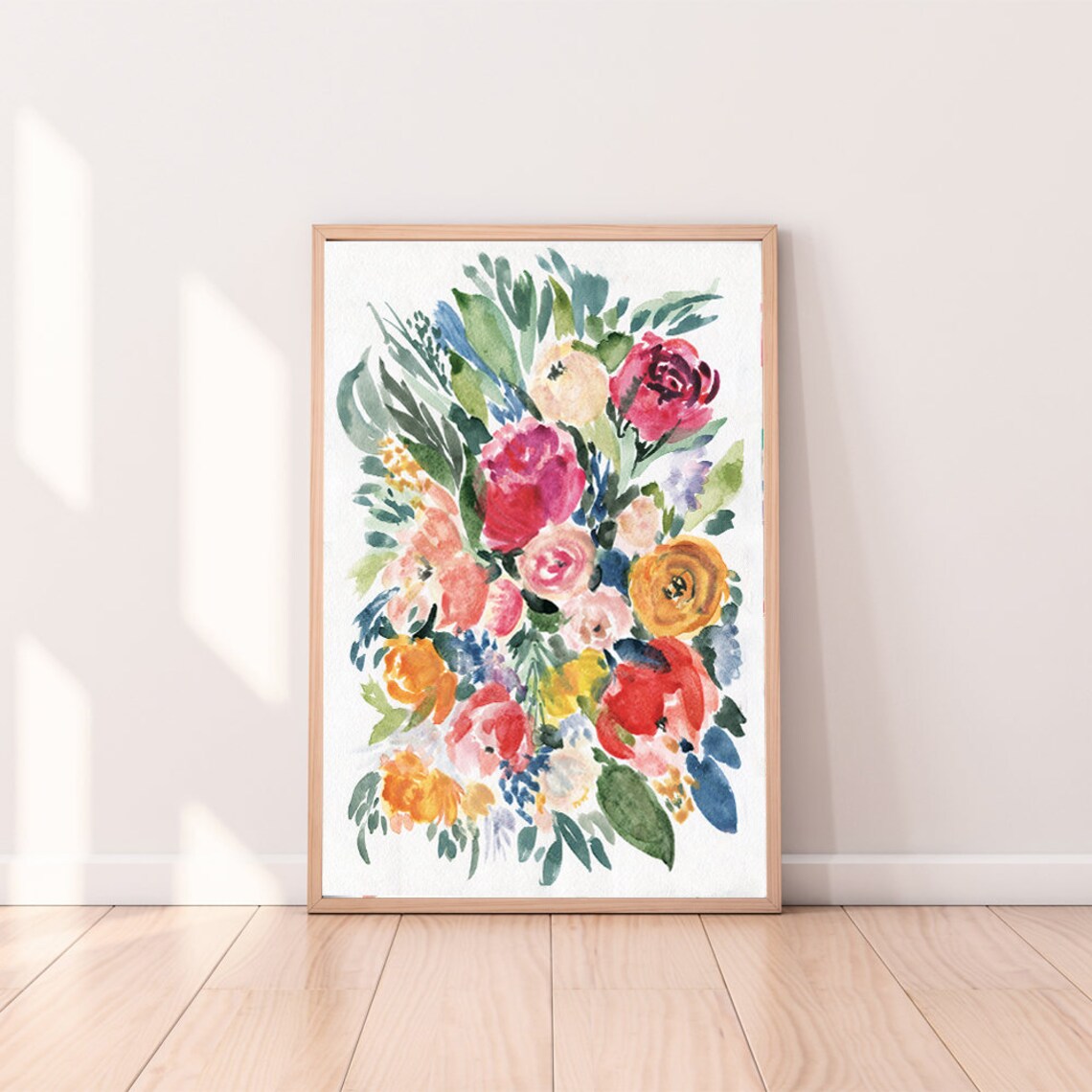 Colorful Watercolor Floral Bouquet Roses Garden Botanical Art Print - Image 3