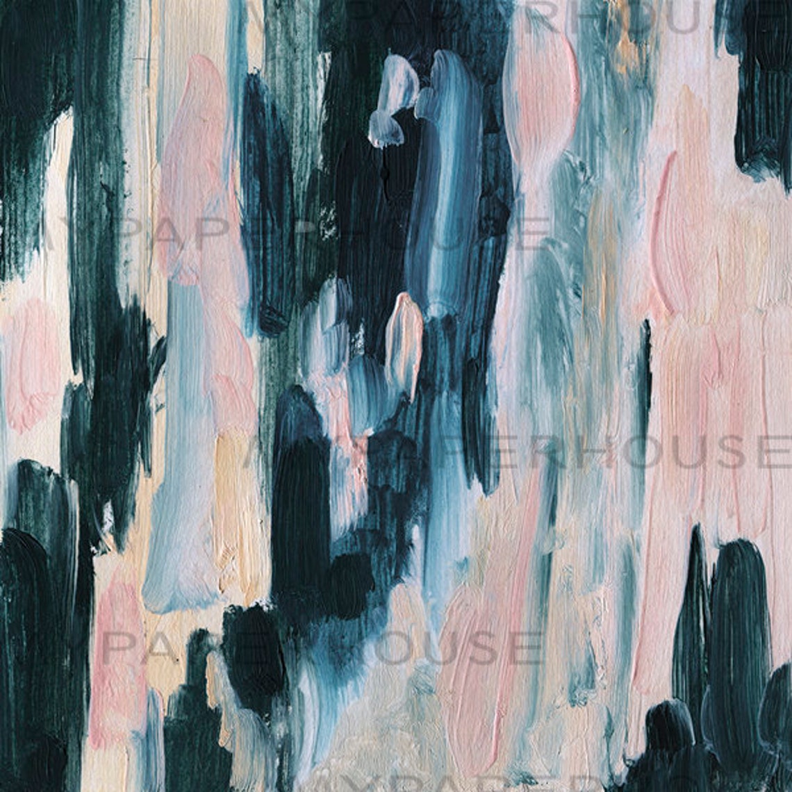 Navy and Blush Pink Abstract Brushstroke Modern Art Wall Art - Image 2