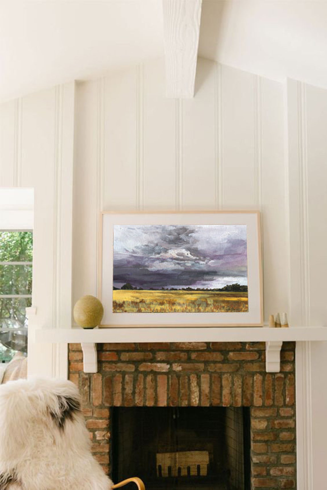 Golden Yellow Field Under Stormy Purple Sky Acrylic Landscape Poster - Image 3