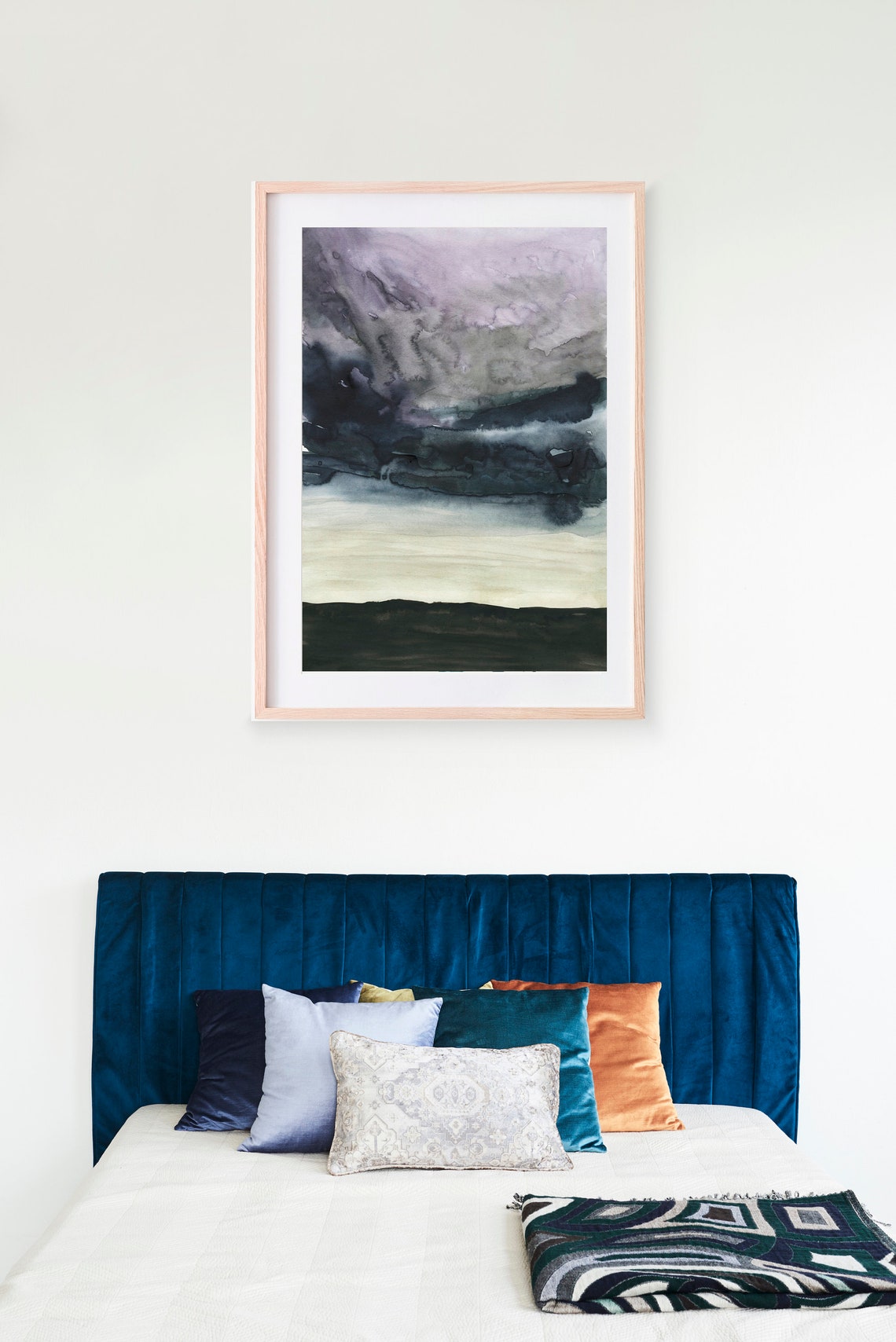 Moody Dark Storm Watercolor Landscape Grey Purple Sky Modern Wall Art - Image 3