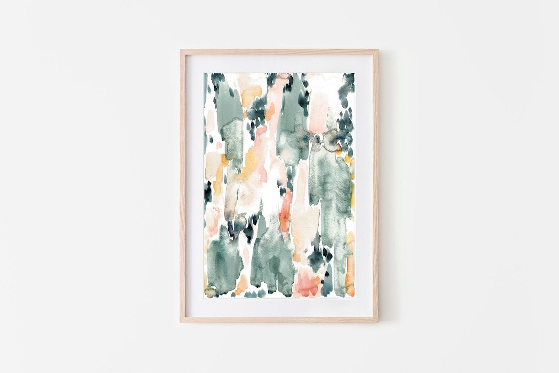 Pastel Abstract Watercolor Sage Green Peach Brushstroke Poster