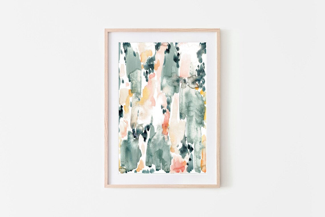Soft Pastel Abstract Watercolor Sage Blush Beige Gentle Wash Print