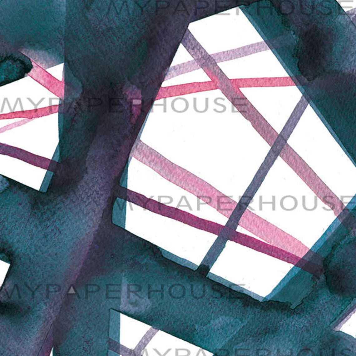Bold Dark Teal Green Abstract Crisscross Line Modern Art Poster - Image 2